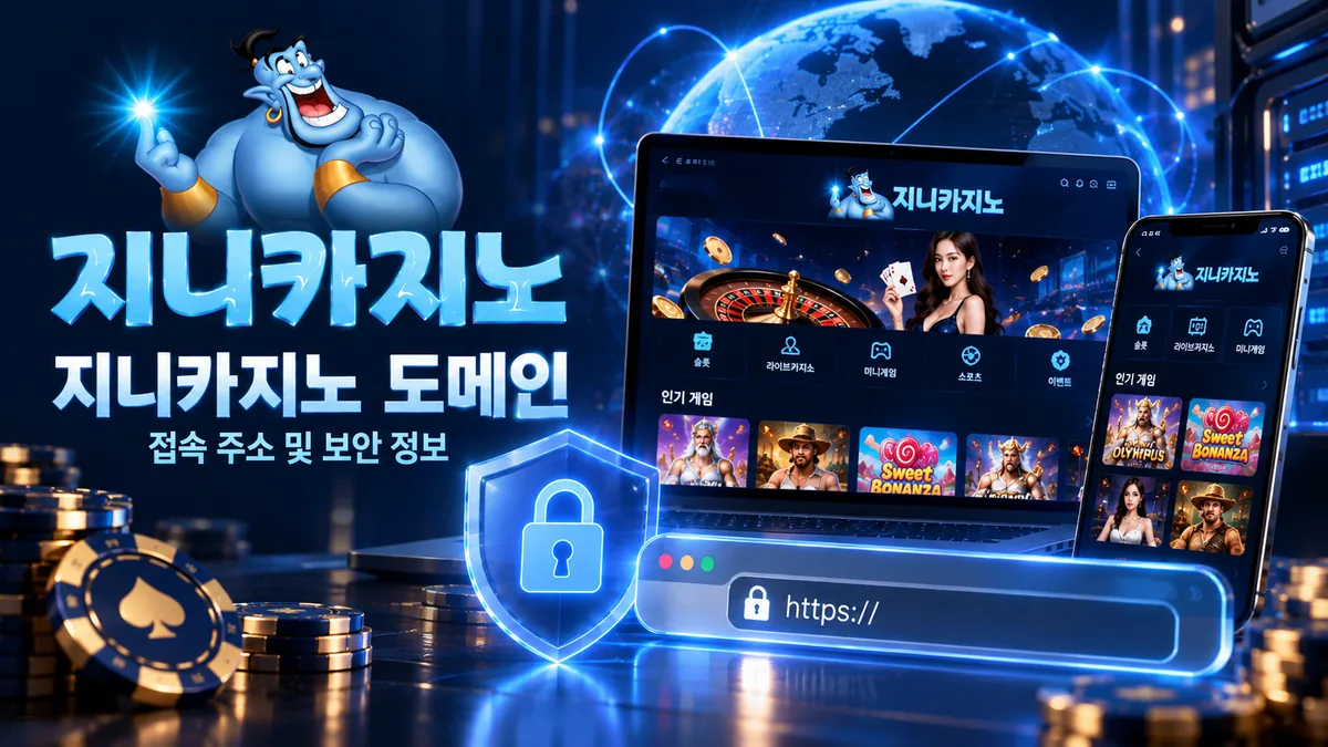 HTTPS 주소창과 보안 자물쇠 아이콘이 표시된 지니카지노 도메인 접속 화면